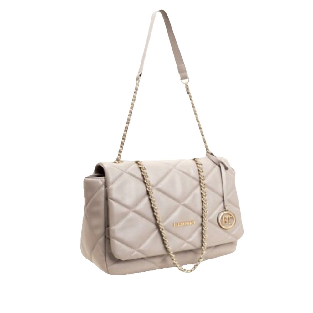 ELLEN TRACY Smooth Diamond Quilted Top Flap Satchel Purse Tote Adjustable Handle